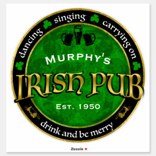 Personalized, Round Irish Pub Logo Sticker