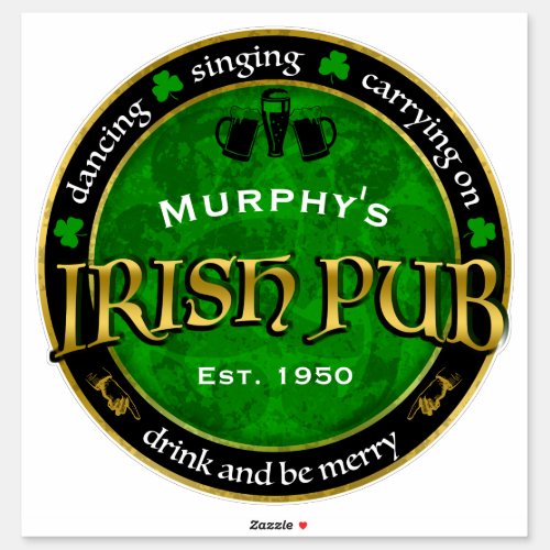 Personalized Round Irish Pub Logo Sticker