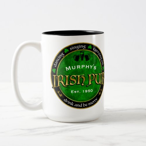 Personalized Round Irish Pub Logo Two_Tone Coffee Mug
