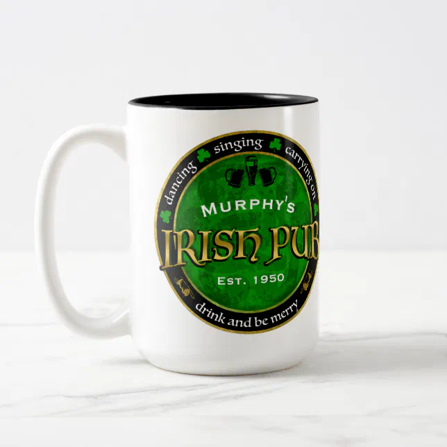 Personalized, Round Irish Pub Logo Two-Tone Coffee Mug | Zazzle