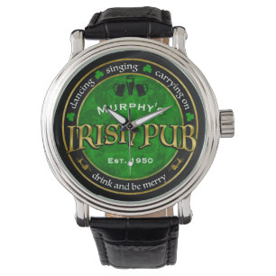 Personalized, Round Irish Pub Logo Watch
