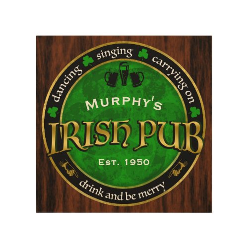 Personalized Round Irish Pub Logo Wood Wall Art
