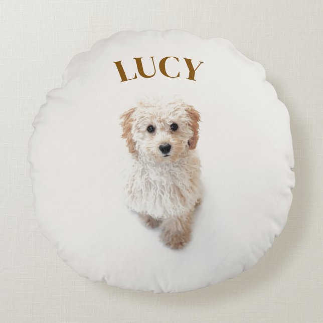 Personalized Round Pillow – Dog & Name Pillow (Front)