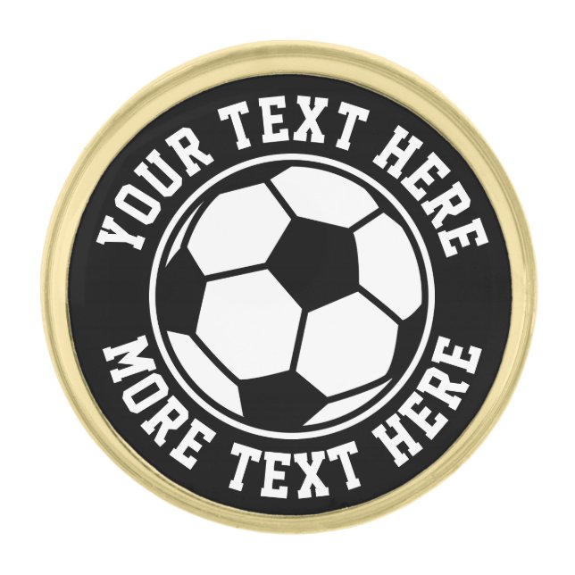 Personalized round soccer ball sporty gold finish lapel pin (Front)