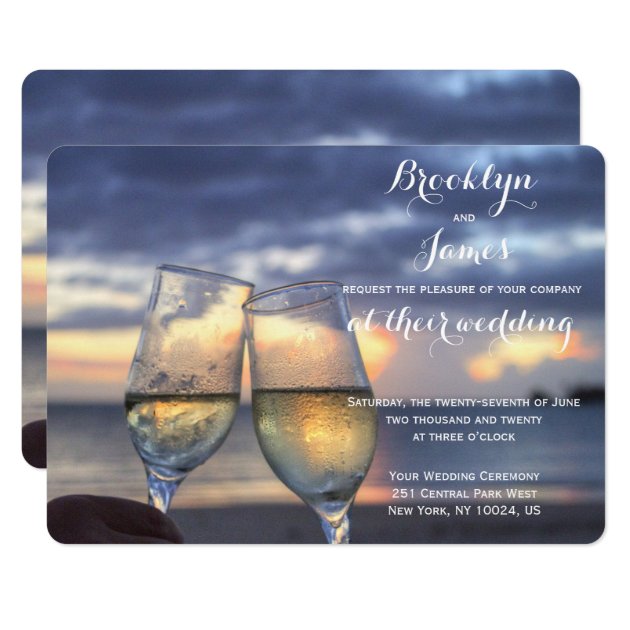 Personalized Round Sunset Beach Wedding Invites