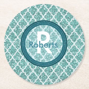 Personalized Round Teal Coasters by Dmargie1029 at Zazzle