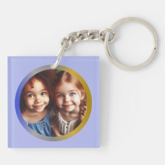 Personalized Round Two Photos, Blue Silver & Gold