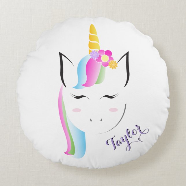 Personalized Round Unicorn Pillow (Front)
