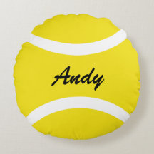Personalized round yellow tennis ball throw pillow
