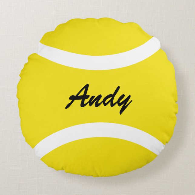 Personalized round yellow tennis ball throw pillow (Front)