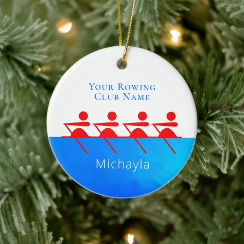 Personalized Rowing Club Crew Christmas Ceramic Ornament