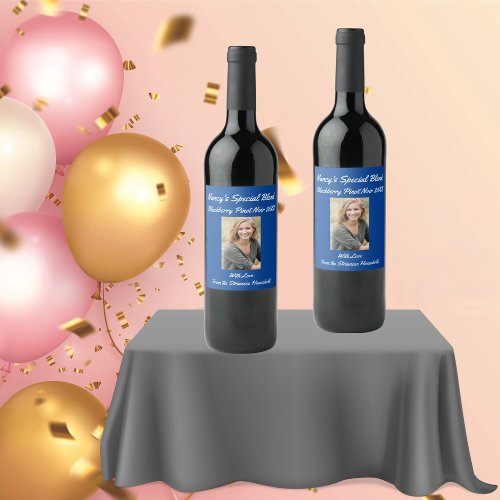 Personalized Royal Blue Friend Party Wine Label