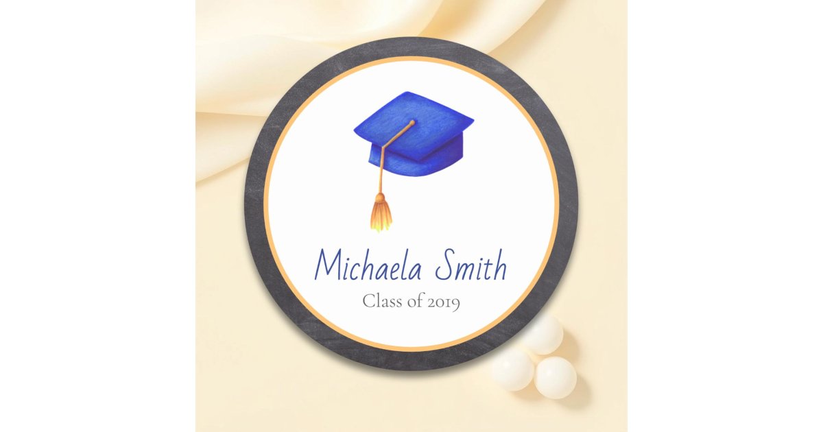 Personalized Royal Blue Graduation Cap Classic Round Sticker | Zazzle
