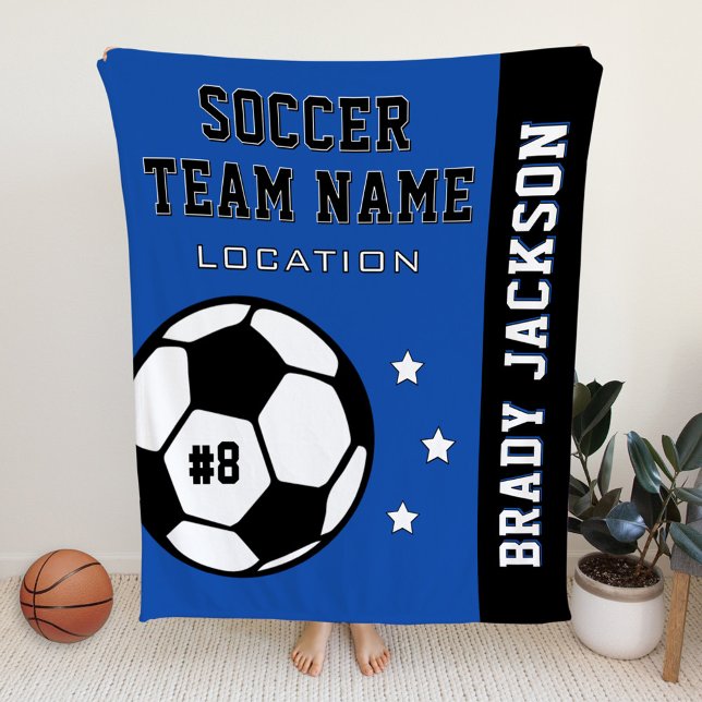 Personalized Royal Blue Soccer Player Name Fleece Blanket (Creator Uploaded)