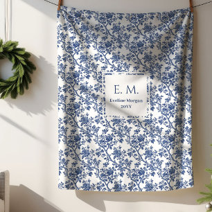 Personalized Royal Blue Toile Blanket Gift 4 Wife