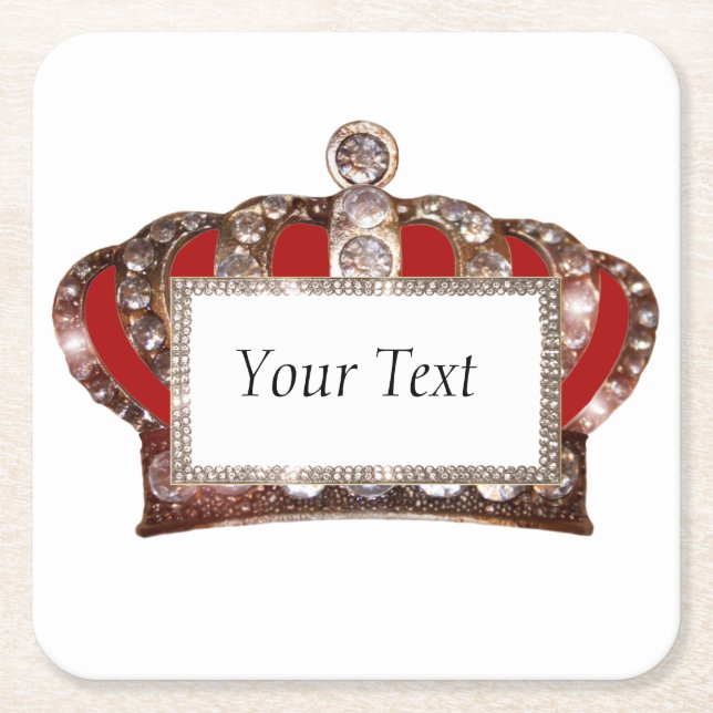 Personalized Royal Crown Square Paper Coaster (Front)