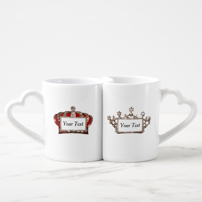 “Personalized Royal Crowns”/“King -Queen” Coffee Mug Set (Front Nesting)