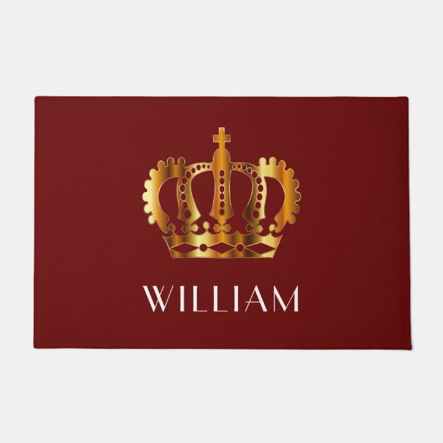 Personalized Royal Gold Crown Red Doormat (Front)