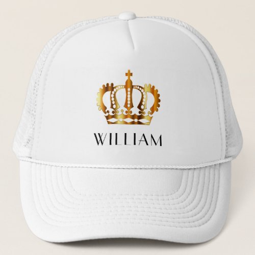 Personalized Royal Gold Crown White Trucker Hat