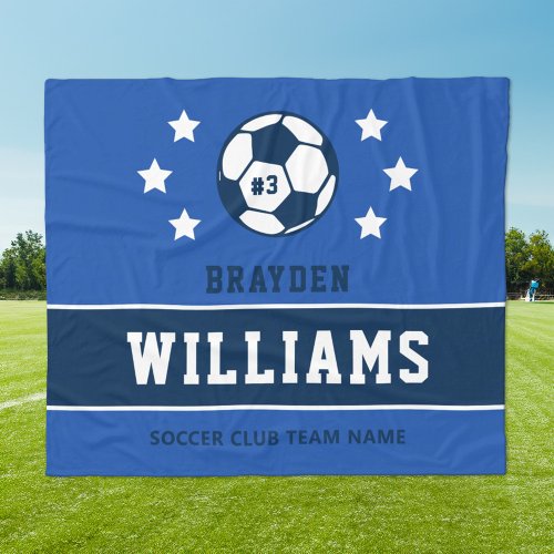 Personalized Royal Navy Blue Soccer Player Name Fleece Blanket