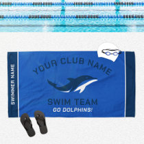 Personalized Royal Navy Swim Team Swimmer Name Beach Towel