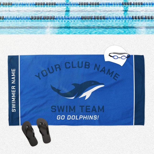Personalized Royal Navy Swim Team Swimmer Name Beach Towel (Creator Uploaded)