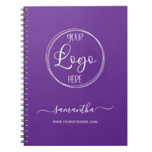 Personalized Royal Purple and White Business Logo Notebook