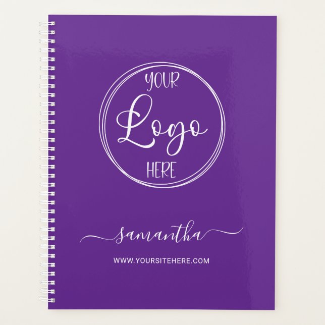 Personalized Royal Purple and White Business Logo Planner (Front)