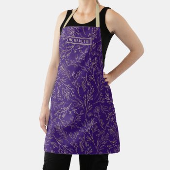 Personalized Royal Purple Gold Abstract Floral Apron by wasootch at Zazzle