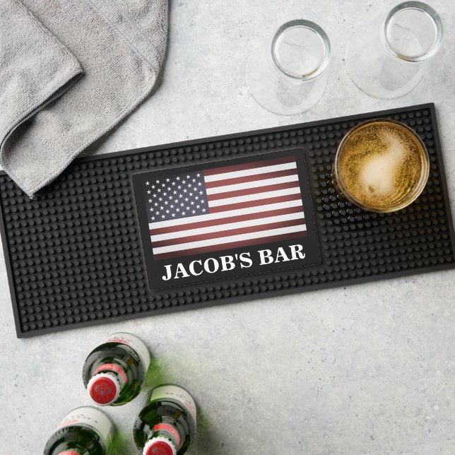 Personalized rubber bar mat with American flag (Insitu (Bar 1))