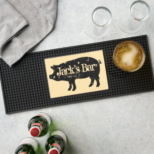 Personalized rubber bar mat with vintage pig logo