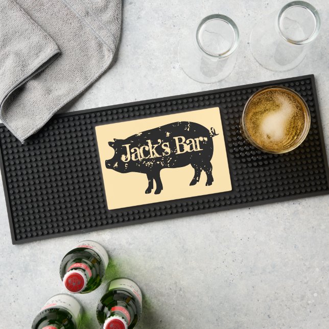 Personalized rubber bar mat with vintage pig logo (Insitu (Bar 1))