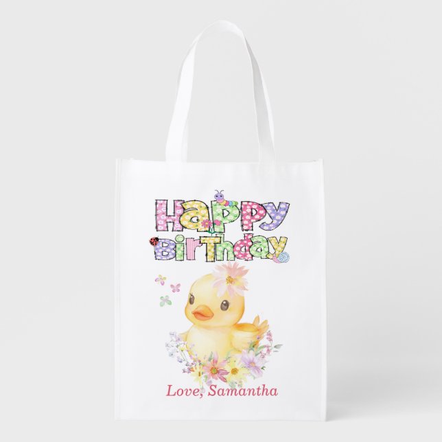 Personalized Rubber Duck First Birthday Grocery Bag (Front)