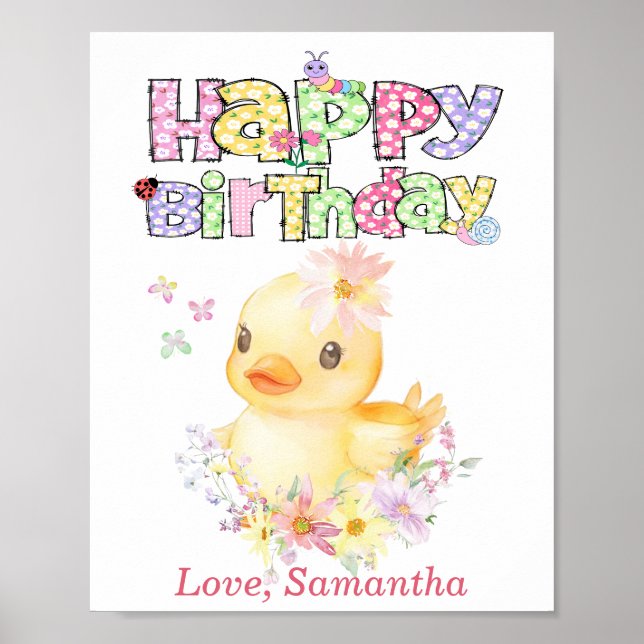 Personalized Rubber Duck First Birthday Poster (Front)