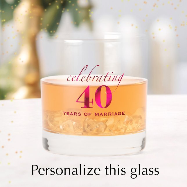 Personalized Ruby 40th Anniversary Keepsake Gift Whiskey Glass (Add the couples names and 40th wedding anniversary date for a unique keepsake glass gift.
)