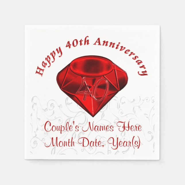 Personalized Ruby 40th Anniversary Napkins (Front)