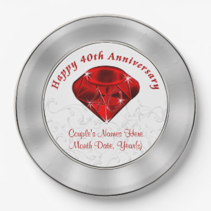 Personalized Ruby 40th Anniversary Paper Plates