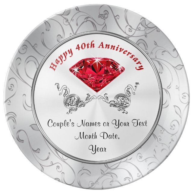 Personalized Ruby 40th Wedding Anniversary Gifts Dinner Plate (Front)