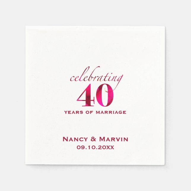 Personalized Ruby 40th Wedding Anniversary Party Napkins (Front)