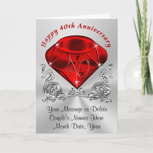 Personalized Ruby Anniversary Cards with YOUR TEXT