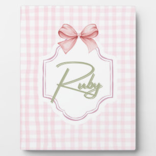 Personalized Ruby Baby Girl Nursery Bow&Gingham Plaque