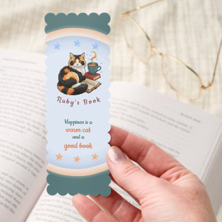 Personalized Ruby Cat & Books Magical Bookmark