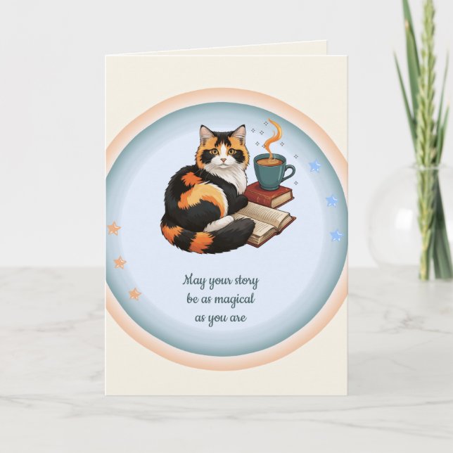 Personalized Ruby Cat Magical Folded Greeting Card (Front)
