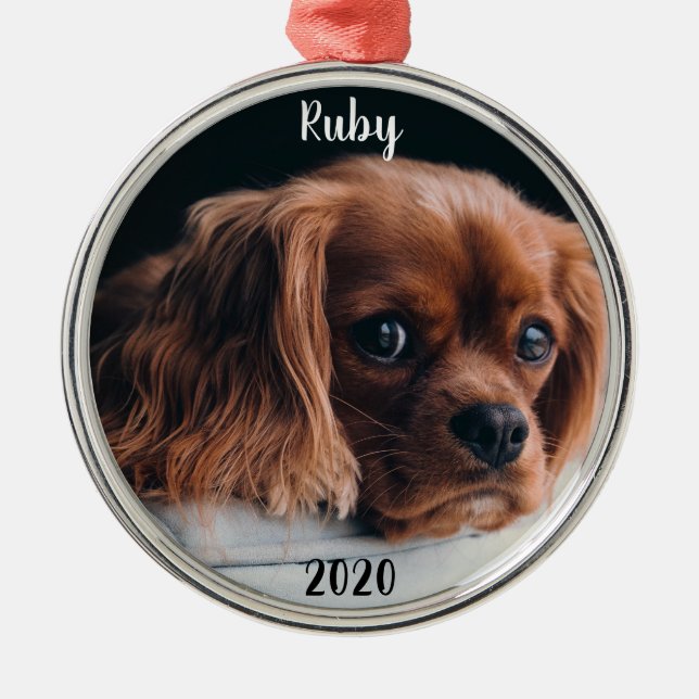 Personalized Ruby Cavalier King Charles Spaniel Metal Ornament (Front)