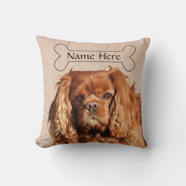 Personalized Ruby Cavalier King Charles Spaniel Throw Pillow (Front)