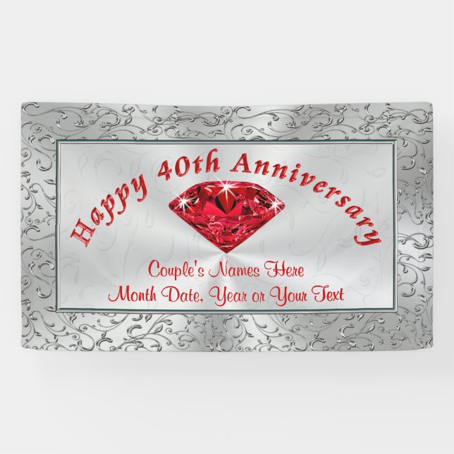 Personalized Ruby Happy 40th Anniversary Banners (Horizontal)
