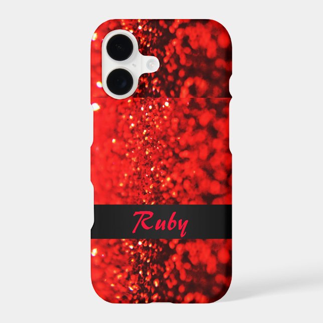 Personalized Ruby Red Glitter iPhone 7 Plus Case (Back)