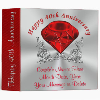 Personalized Ruby Wedding Anniversary Photo Album 3 Ring Binder