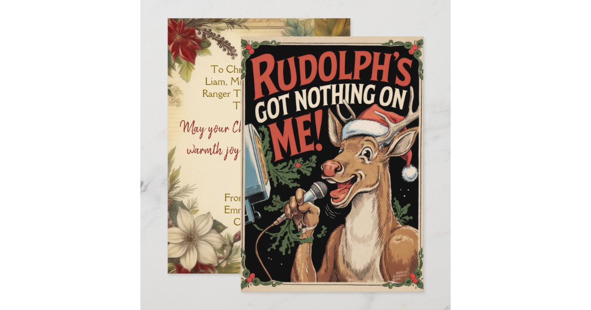 Personalized Rudolph Has Nothing Funny Vintage Holiday Card | Zazzle