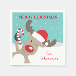 Personalized Rudolph Reindeer with Candy Cane Napkins